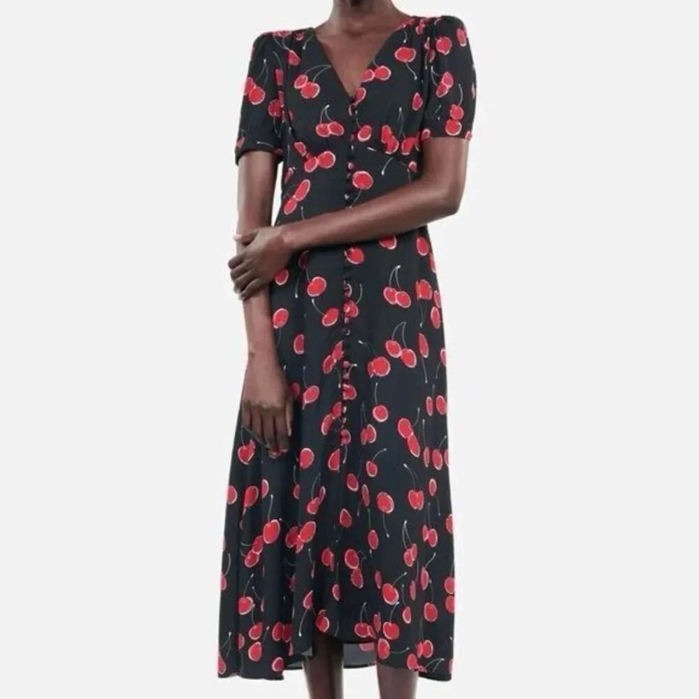 The Kooples Cherry Print Midi Dress Size 1 NWT